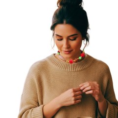 Boho Artisan Choker – Carved Cinnabar, Wood & Jade Green Glass