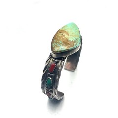 Zuni Wayne Cheama Cuff Watch Band Sterling Silver Turquoise Signed 19.5g Sz 5.5”