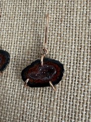 Brown/Black Quartz Druzy Geode Slice Hook Dangle/Drop Earrings in rose gold