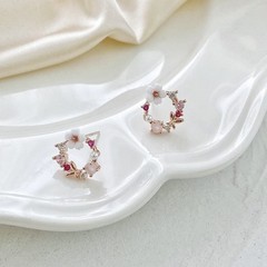 Natural Pearl Crystal Flower Post Earrings Rose Gold Butterfly Stud Earrings