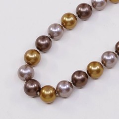 18″ 12mm, Vtg handmade Golden Faux Pearl Necklace With Sterling Silver Clasp