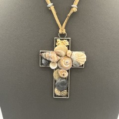 Artisan Shells on a Cross Pendant Silver tone Sunrise Service Religious Cord