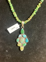 Multi Cluster Stone Turquoise Pendant Sterling 925 Natural Turquoise Necklace 18