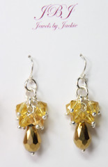 Golden Yellow Crystal .925 Sterling Silver Earrings Cluster Dangle 1 1/2″ Gold