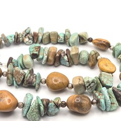 Natural Turquoise Jasper Stone Chunky Bead Necklace Silver Tone S-Hook Clasp 19″