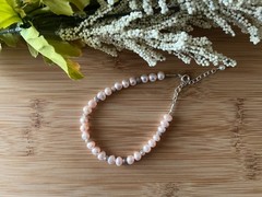 Pink Pearl, Moonstone & Sterling Silver Handmade Anklet 8 3/8 to 10 1/16 in. A31
