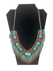 Turquoise Seed Bead Fringe Bib Necklace Festival Boho Statement Collar