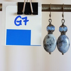 Artisan Blue Mottled Stone Crystal Glass Drop Earrings Silver Tone Fishhook G7