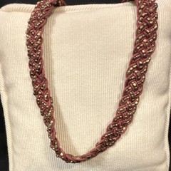 VTG Braided Brown Cord With Gold Tone Metal Beads Necklace Lobster Claw