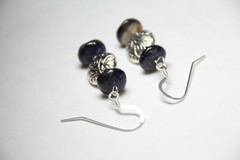 Iolite Dark Blue Roundel 10mm Gemstone Earrings .925 Sterling Silver 1 1/2″ Hook