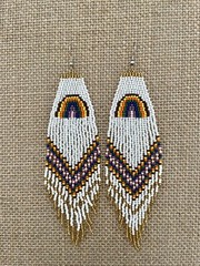 Handmade Miyuki Seed-Bead Fringe Dangling Earrings Rainbow White Multi NWT