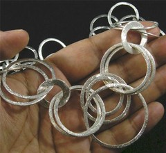 Large Brushed Texture Silver Plated Copper Double Triple Chain Hoop Necklace 36″