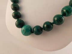 MALACHITE GRADUATED LARGE BEAD BALL NECKLACE 26″ LONG ARTISAN HANDCRAFTED 7-15MM