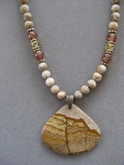 Pretty Tan and Rust Picture Jasper Pendant Necklace with Jasper Beads