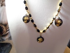 Artisan crafted,18” gold faceted jet crystal and 18K gold plated, hand knotted s