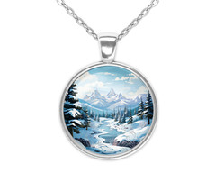 Winter Wonderland Scenic Art Silver Necklace Standard or Large Charm Pendant
