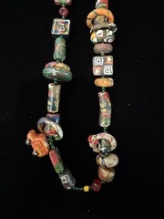 Handmade African Trade Bead Necklace with Toy Bus Accent, 18.25”