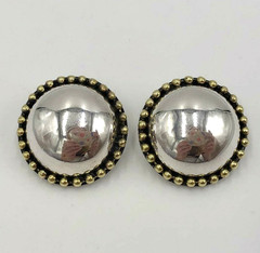 Signed RUTH Mexico 950 Sterling Silver Two Tone Round Clip On Earrings 15.8 Gr