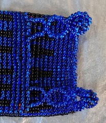 Navajo Blue Seed Beaded Artisan Wrap Bracelet with Colorful Geometric Design 8″