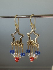 14k Gold Plated, Americana (Red/White/Blue) Star, Dangle Earrings, Patriotic