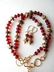 Petoskey Pendant Necklace + Petoskey Nugget Beads (Set) / Red Glass Crystal