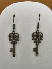 Handmade Medium Sized Brass Open Heart Key Earrings; Brand New