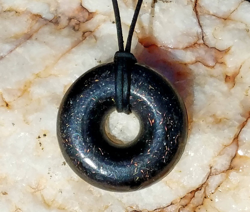 Black Sun Orgonite® Donut Pendant – Chakra Healing Necklace – EMF 5G Protection