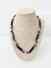 NWT Genuine Pearl Necklace Blue Purple Gray Beaded