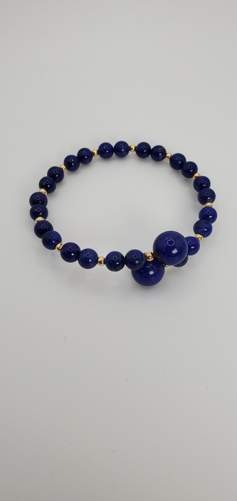 Blue Lapis and Gold Bead Wire Wrap Bracelet