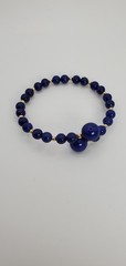 Blue Lapis and Gold Bead Wire Wrap Bracelet