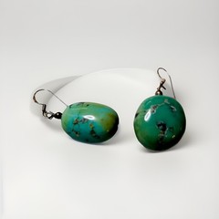 Handcrafted Turquoise Stone Dangle Earrings Green Blue Oval Bohemian Nature