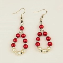 Handcrafted Red White Silver Beads Teardrop Dangle Earrings