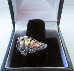 Handmade Sterling Silver Blue Topaz Poison Ring – Sizes 6-7-8-9-10