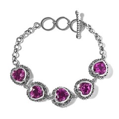 Artisan Crafted African Lilac Quartz Heart Bracelet in SS 18.15 ctw (7.25 In)