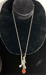 Sterling Silver & Carnelian Pendant Necklace – 24g – Handmade Modernist