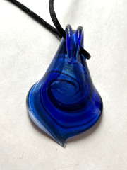 Handmade Pinched Glass Pendant Necklace Black Cord Silver Tone Lobster Clasp