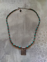 vintage necklace artisan natural turquoise red coral Hill Tribe .999 fine silver