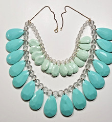 Artisan Necklace 2 Layer Chunky Aqua Teardrops Clear Faceted Beads Boho Beachy