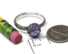 8mm Rose Cut Amethyst Ring Symmetrical Flower Crown V925 Sterling Silver