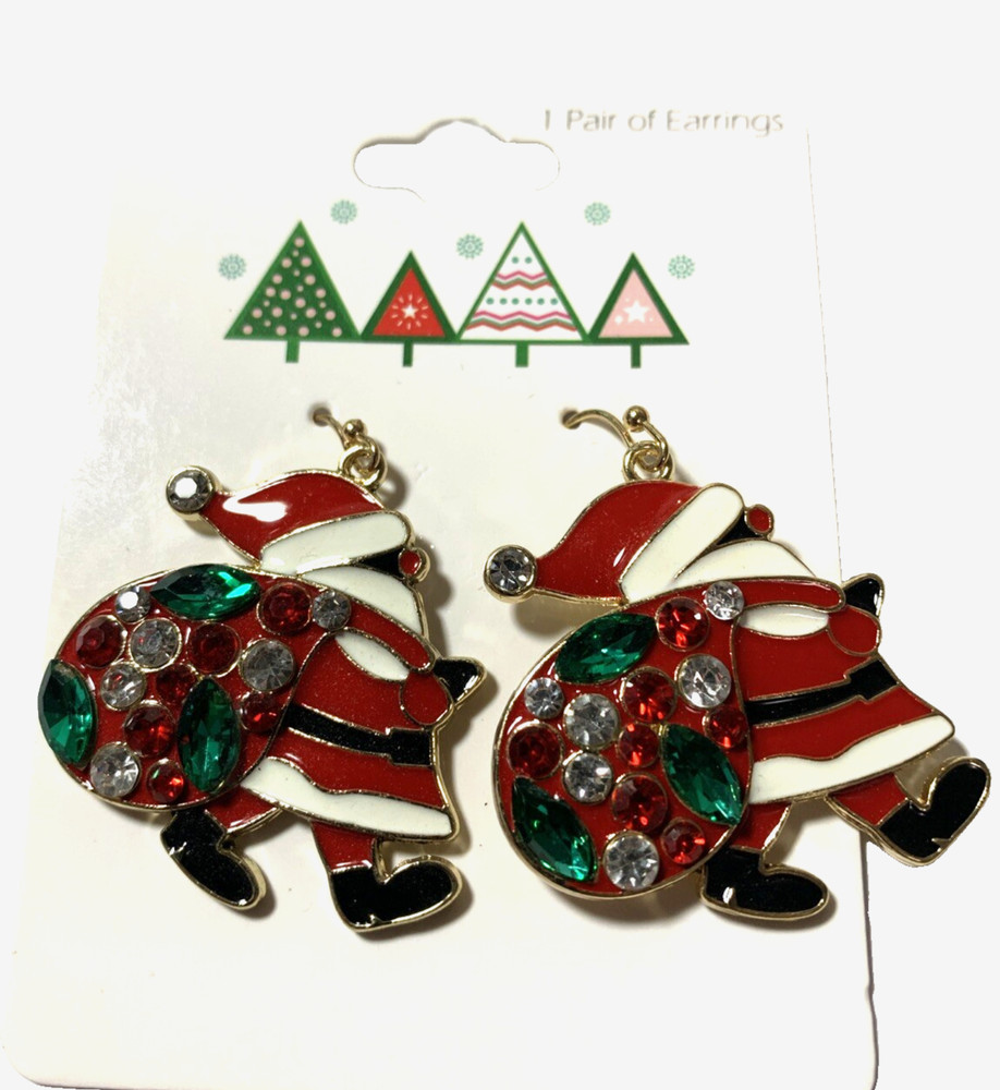 Holiday Santa Earrings • Gold‑Tone Enamel • Festive & Cute