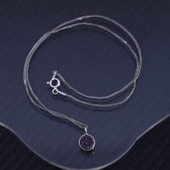16” sterling silver 925 curb chain necklace with purple druzy crystal pendant