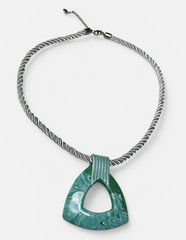 Handmade Blue & Green Polymer Clay Pendant Necklace on Silk Cord Stainless Steel