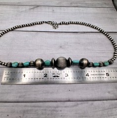 Sterling Silver Navajo Pearls Kingman Turquoise Necklace 16-18in Southwestern