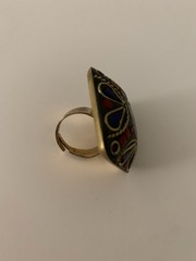 Tibetan Style Artisan Mosaic Resizable Ring Natural Lapis Lazuli, Coral