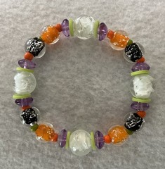 Halloween Colors Luminous Glow In Dark LampWork Glass Beaded Bracelet