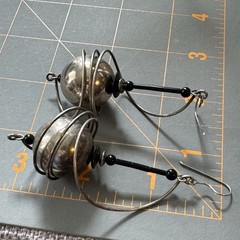 Vtg Spiral Artisan Earrings Spheres Drops Hooks Retro Glam Saturn Inspired 3.25″