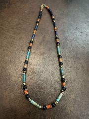 Turquoise Howlite & Blue Sandstones Beaded Women’s Necklace – Gold Accent