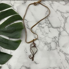Hand Made Copper Pendant Necklace Quartz Stone Leather Cord Boho