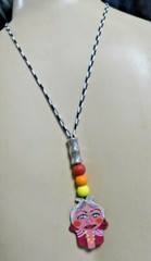Handmade Necklace With Hand Painted Wood Chamsa Natural Artistic Eco Beauty Gift