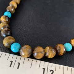 Navajo Blue Turquoise Brown Tigers Eye Sterling Silver Necklace 20″ 13895